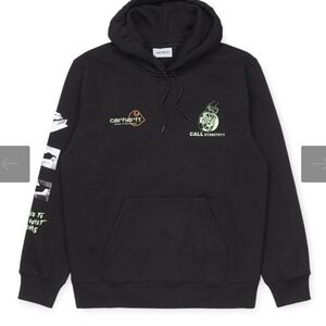 Carhartt Men's Black Hoodie with Green Accents